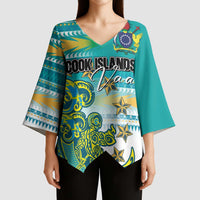 Personalised Cook Islands Va'a Race Kimono Sleeve Blouse Te Tatau Tattoos Sporty Style Turquoise Color - Polynesian Pride