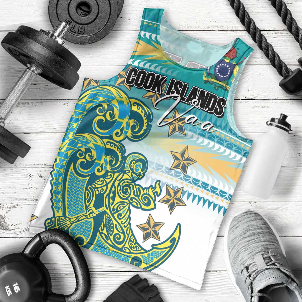 Personalised Cook Islands Va'a Race Men Tank Top Te Tatau Tattoos Sporty Style Turquoise Color - Polynesian Pride