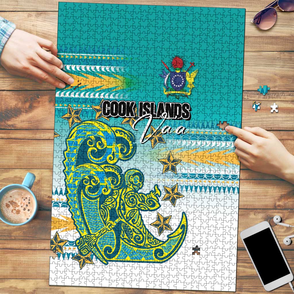 Cook Islands Va'a Race Puzzle Te Tatau Tattoos Sporty Style Turquoise Color - Polynesian Pride