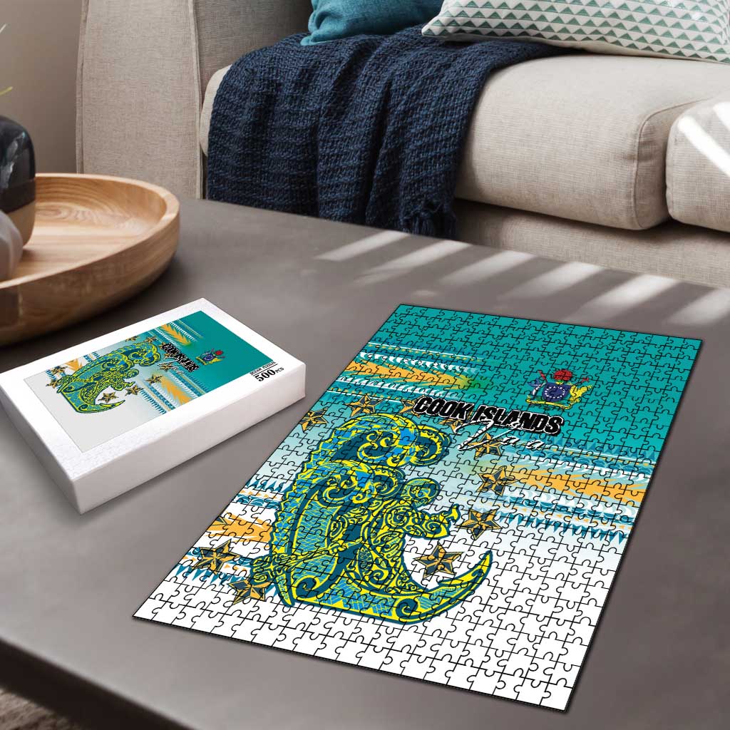 Cook Islands Va'a Race Puzzle Te Tatau Tattoos Sporty Style Turquoise Color - Polynesian Pride