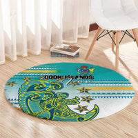 Cook Islands Va'a Race Round Carpet Te Tatau Tattoos Sporty Style Turquoise Color - Polynesian Pride