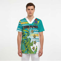 Personalised Cook Islands Va'a Race Scrub Top Te Tatau Tattoos Sporty Style Turquoise Color - Polynesian Pride