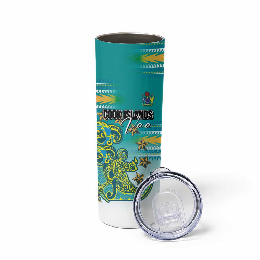 Personalised Cook Islands Va'a Race Skinny Tumbler Te Tatau Tattoos Sporty Style Turquoise Color - Polynesian Pride