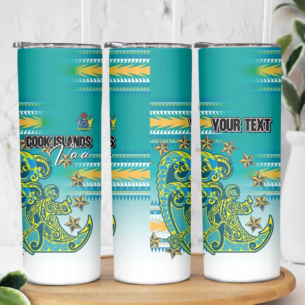 Personalised Cook Islands Va'a Race Skinny Tumbler Te Tatau Tattoos Sporty Style Turquoise Color - Polynesian Pride
