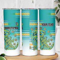 Personalised Cook Islands Va'a Race Skinny Tumbler Te Tatau Tattoos Sporty Style Turquoise Color - Polynesian Pride