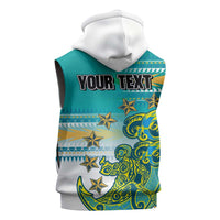 Personalised Cook Islands Va'a Race Sleeveless Hoodie Te Tatau Tattoos Sporty Style Turquoise Color - Polynesian Pride