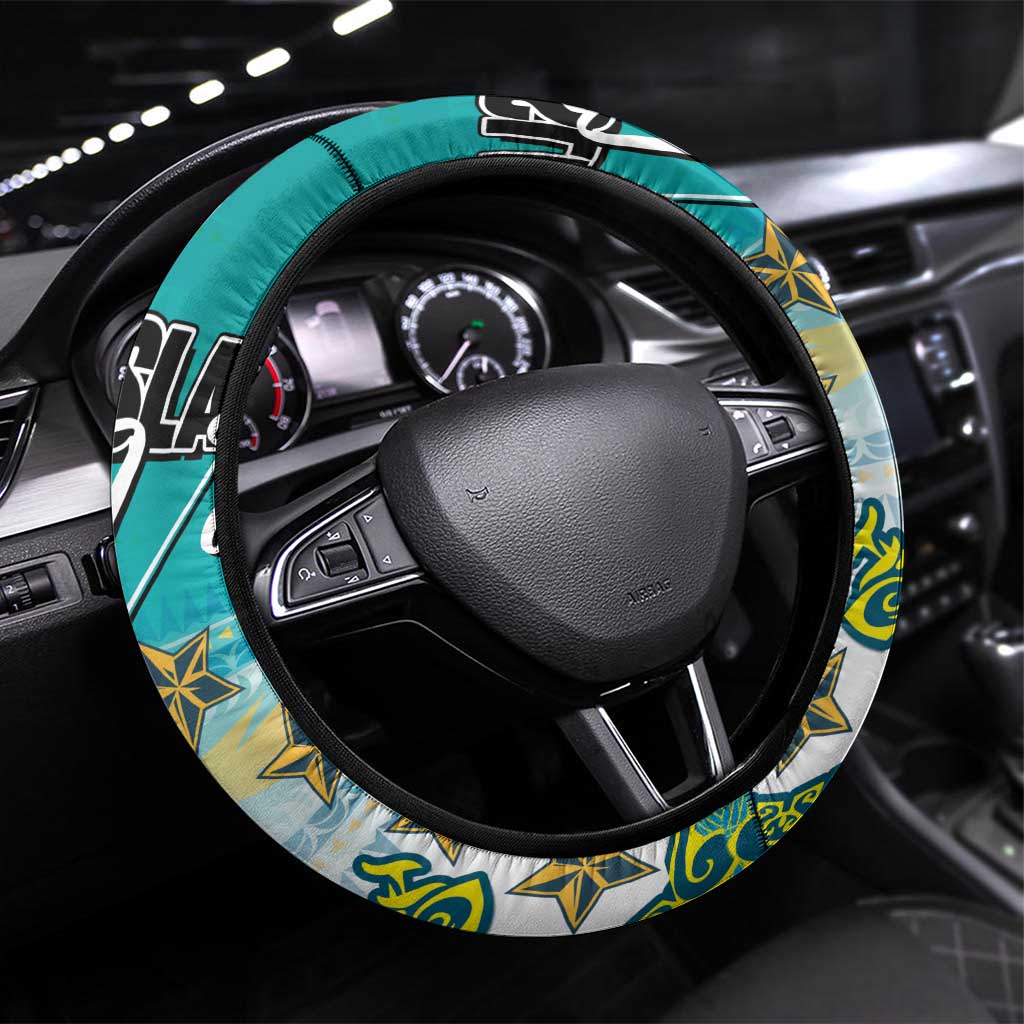 Cook Islands Va'a Race Steering Wheel Cover Te Tatau Tattoos Sporty Style Turquoise Color - Polynesian Pride