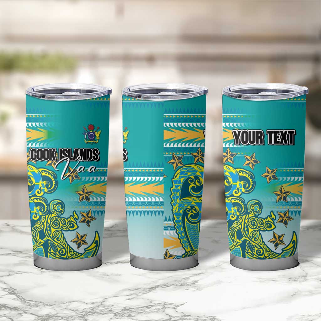 Personalised Cook Islands Va'a Race Tumbler Cup Te Tatau Tattoos Sporty Style Turquoise Color - Polynesian Pride