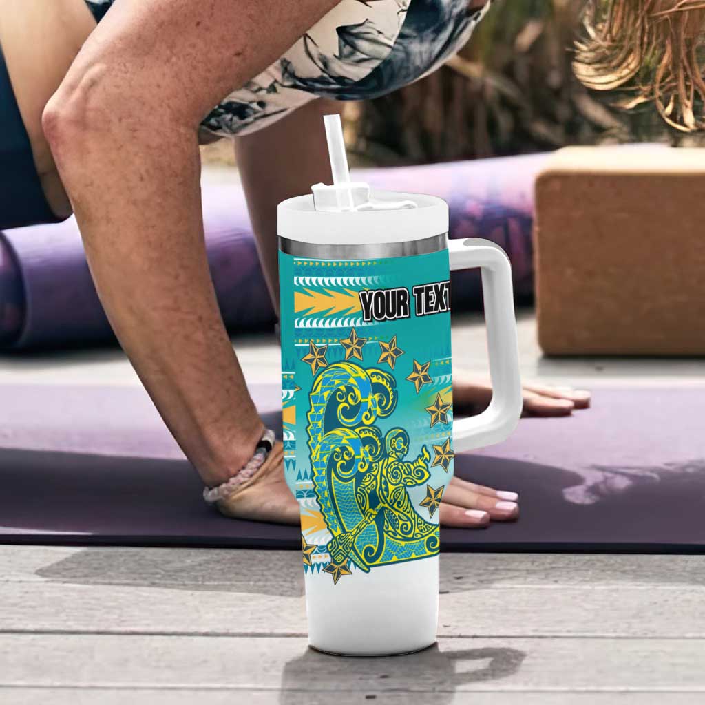 Personalised Cook Islands Va'a Race Tumbler With Handle Te Tatau Tattoos Sporty Style Turquoise Color - Polynesian Pride