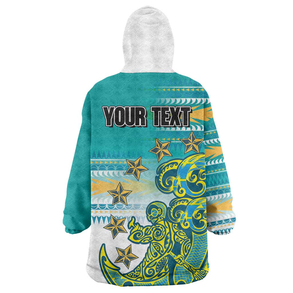 Personalised Cook Islands Va'a Race Wearable Blanket Hoodie Te Tatau Tattoos Sporty Style Turquoise Color - Polynesian Pride