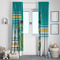 Cook Islands Va'a Race Window Curtain Te Tatau Tattoos Sporty Style Turquoise Color - Polynesian Pride