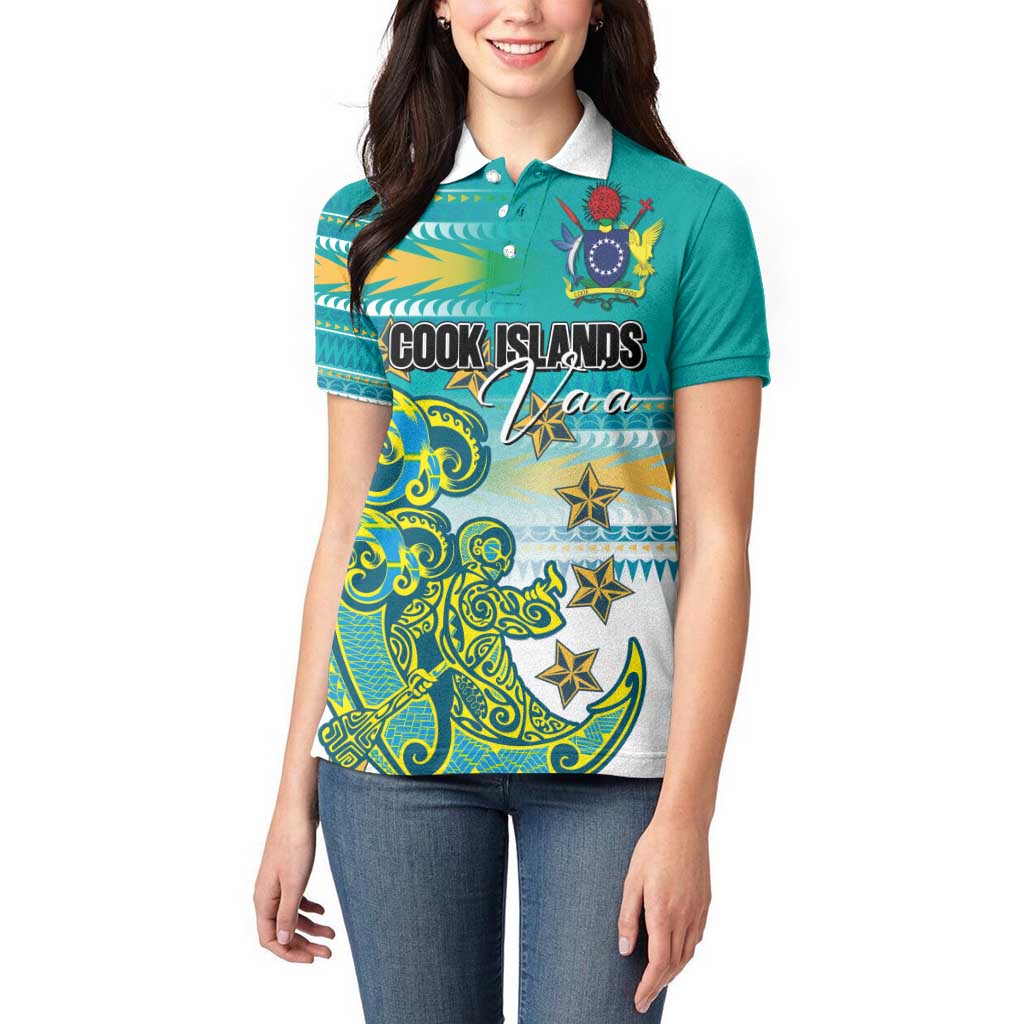 Personalised Cook Islands Va'a Race Women Polo Shirt Te Tatau Tattoos Sporty Style Turquoise Color - Polynesian Pride