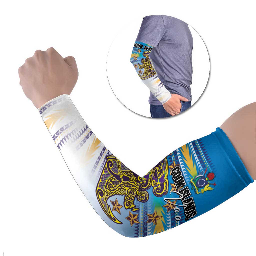 Personalised Cook Islands Va'a Race Arm Sleeves Te Tatau Tattoos Sporty Style Glory Blue Color - Polynesian Pride
