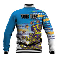 Personalised Cook Islands Va'a Race Baseball Jacket Te Tatau Tattoos Sporty Style Glory Blue Color - Polynesian Pride