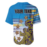 Personalised Cook Islands Va'a Race Baseball Jersey Te Tatau Tattoos Sporty Style Glory Blue Color - Polynesian Pride
