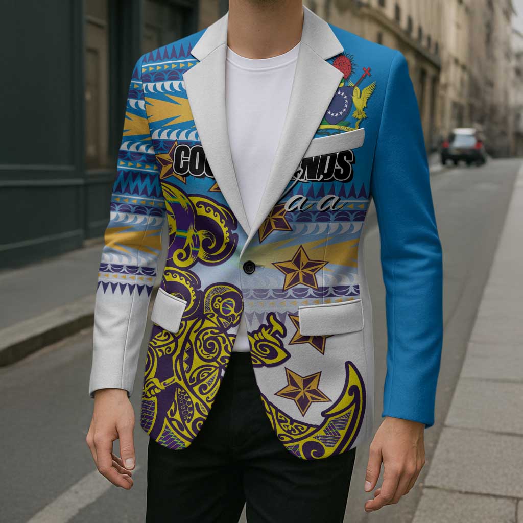 Personalised Cook Islands Va'a Race Blazer Te Tatau Tattoos Sporty Style Glory Blue Color - Polynesian Pride
