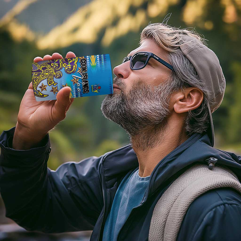 Personalised Cook Islands Va'a Race 4 in 1 Can Cooler Tumbler Te Tatau Tattoos Sporty Style Glory Blue Color - Polynesian Pride