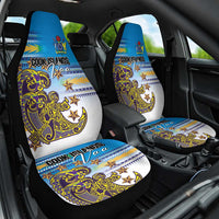 Cook Islands Va'a Race Car Seat Cover Te Tatau Tattoos Sporty Style Glory Blue Color - Polynesian Pride