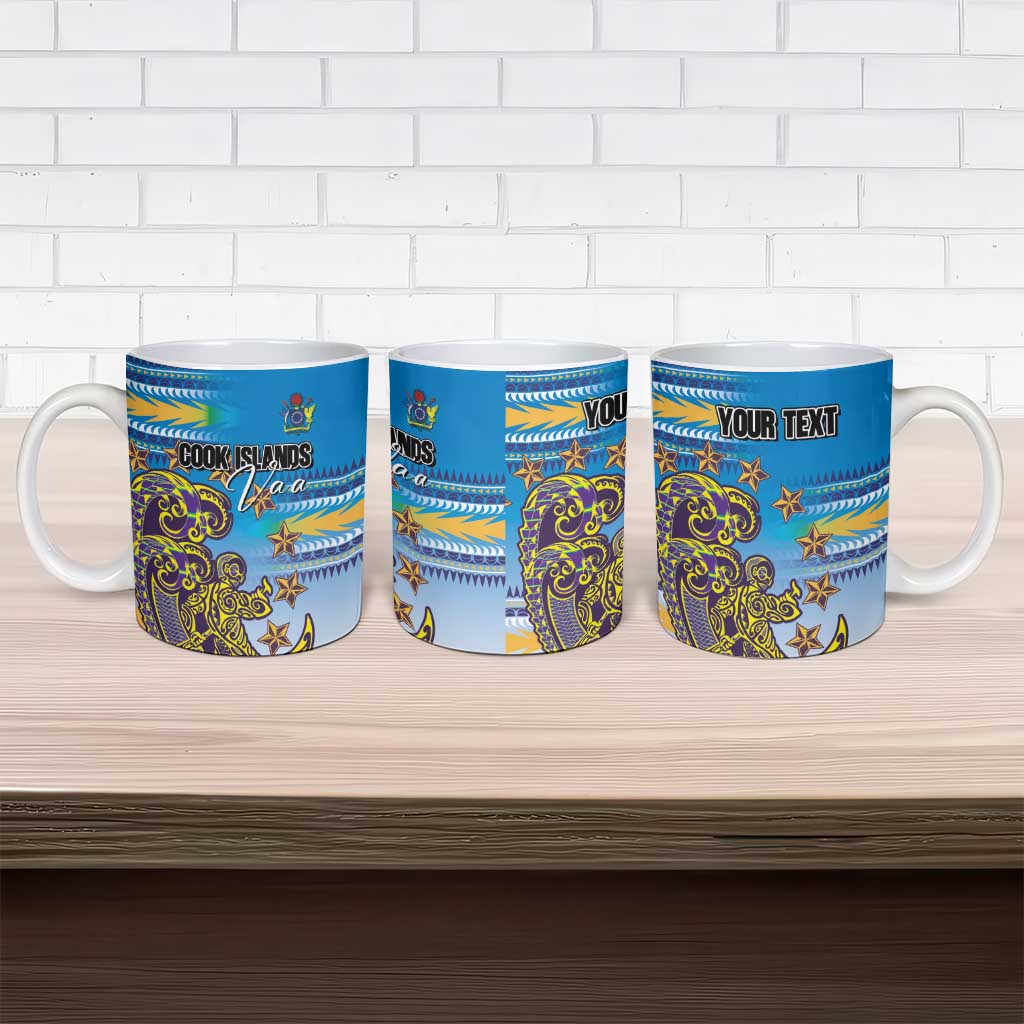 Personalised Cook Islands Va'a Race Ceramic Mug Te Tatau Tattoos Sporty Style Glory Blue Color - Polynesian Pride