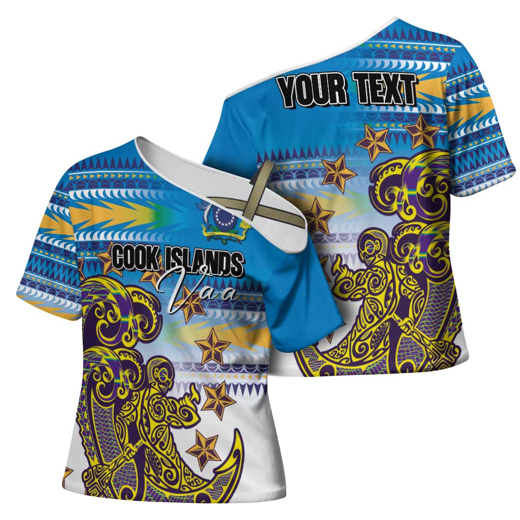 Personalised Cook Islands Va'a Race Cross Shoulder Shirt Te Tatau Tattoos Sporty Style Glory Blue Color - Polynesian Pride