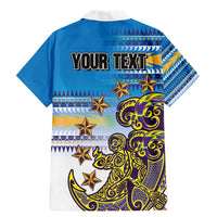Personalised Cook Islands Va'a Race Family Matching Mermaid Dress and Hawaiian Shirt Te Tatau Tattoos Sporty Style Glory Blue Color - Polynesian Pride