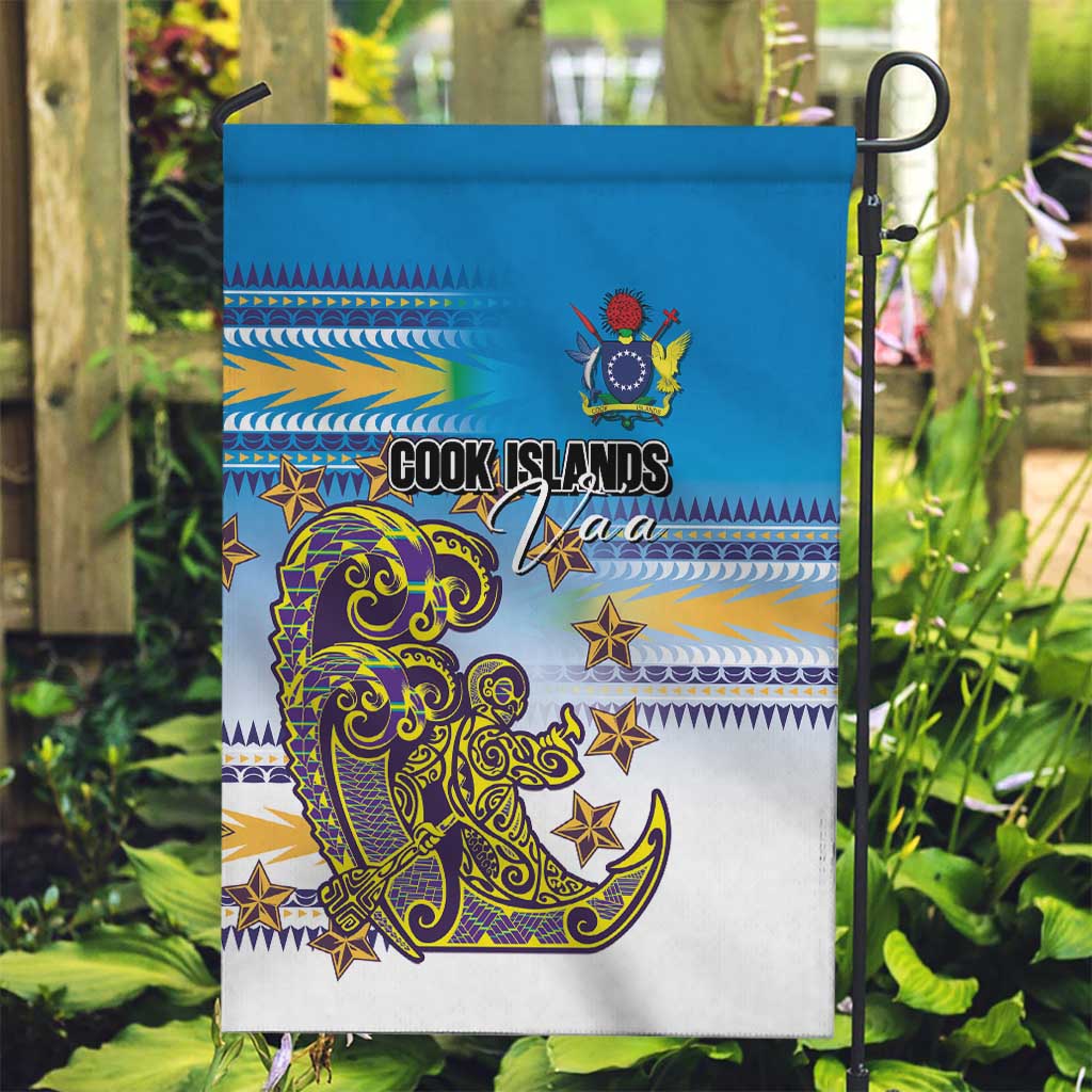 Cook Islands Va'a Race Garden Flag Te Tatau Tattoos Sporty Style Glory Blue Color - Polynesian Pride