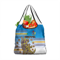 Cook Islands Va'a Race Grocery Bag Te Tatau Tattoos Sporty Style Glory Blue Color - Polynesian Pride