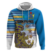 Personalised Cook Islands Va'a Race Hoodie Te Tatau Tattoos Sporty Style Glory Blue Color - Polynesian Pride