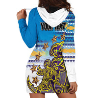 Personalised Cook Islands Va'a Race Hoodie Dress Te Tatau Tattoos Sporty Style Glory Blue Color - Polynesian Pride