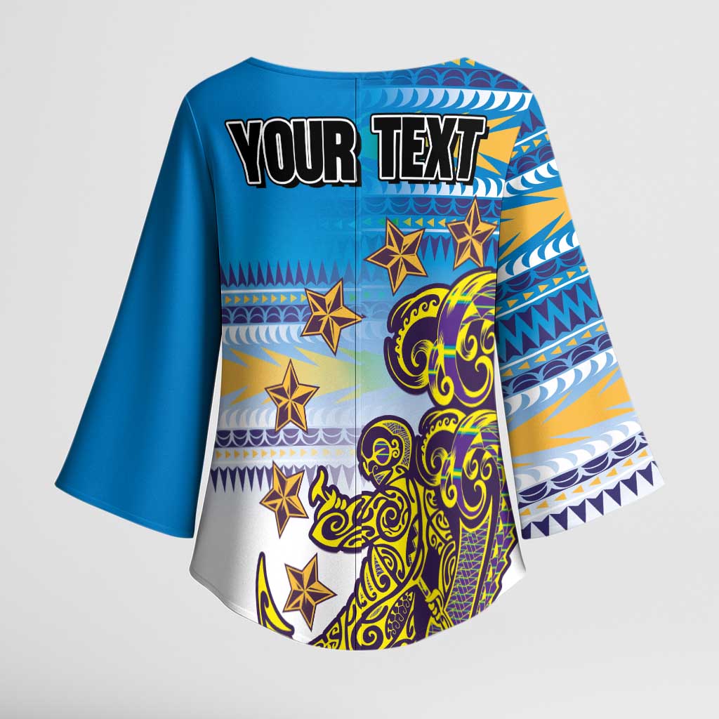 Personalised Cook Islands Va'a Race Kimono Sleeve Blouse Te Tatau Tattoos Sporty Style Glory Blue Color - Polynesian Pride