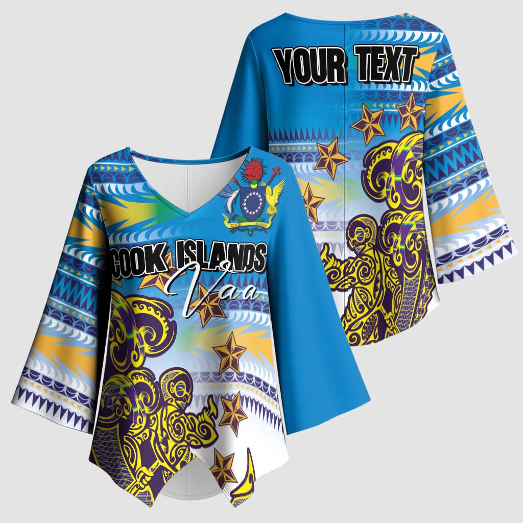 Personalised Cook Islands Va'a Race Kimono Sleeve Blouse Te Tatau Tattoos Sporty Style Glory Blue Color - Polynesian Pride