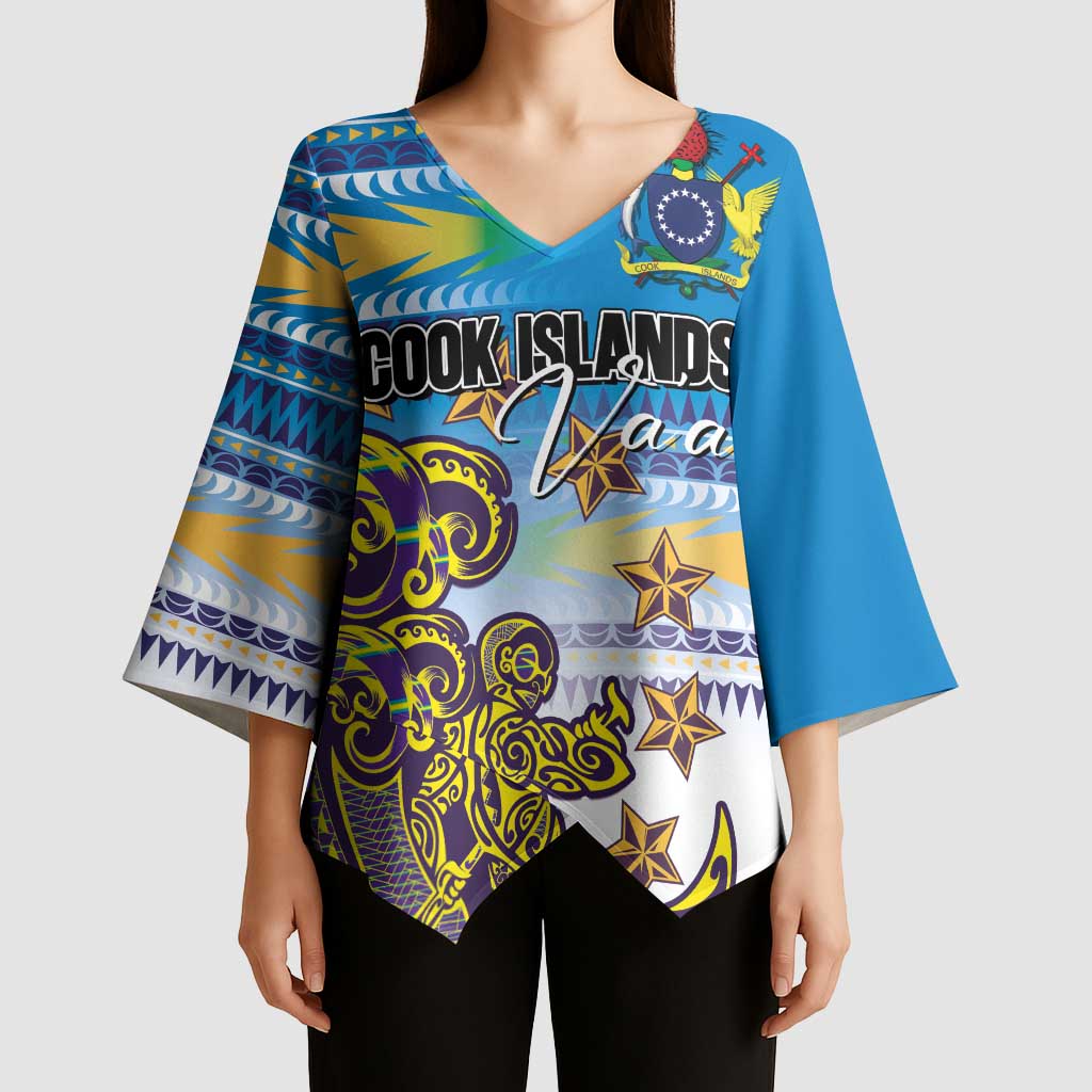 Personalised Cook Islands Va'a Race Kimono Sleeve Blouse Te Tatau Tattoos Sporty Style Glory Blue Color - Polynesian Pride