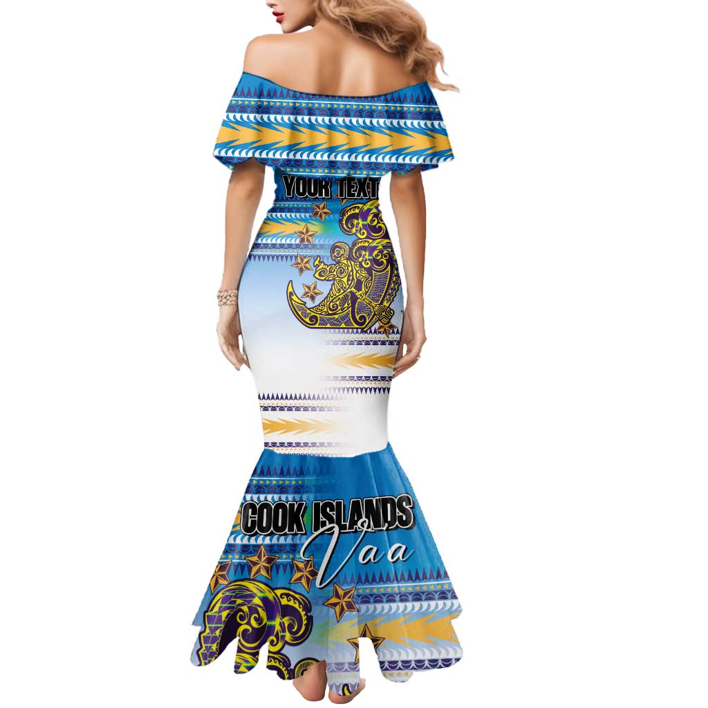 Personalised Cook Islands Va'a Race Mermaid Dress Te Tatau Tattoos Sporty Style Glory Blue Color - Polynesian Pride