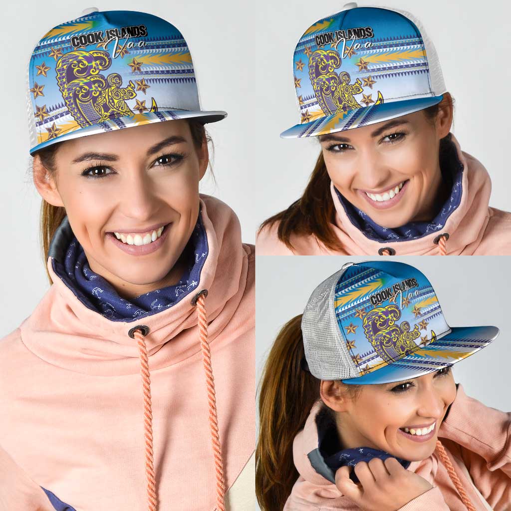 Cook Islands Va'a Race Mesh Trucker Cap Te Tatau Tattoos Sporty Style Glory Blue Color - Polynesian Pride