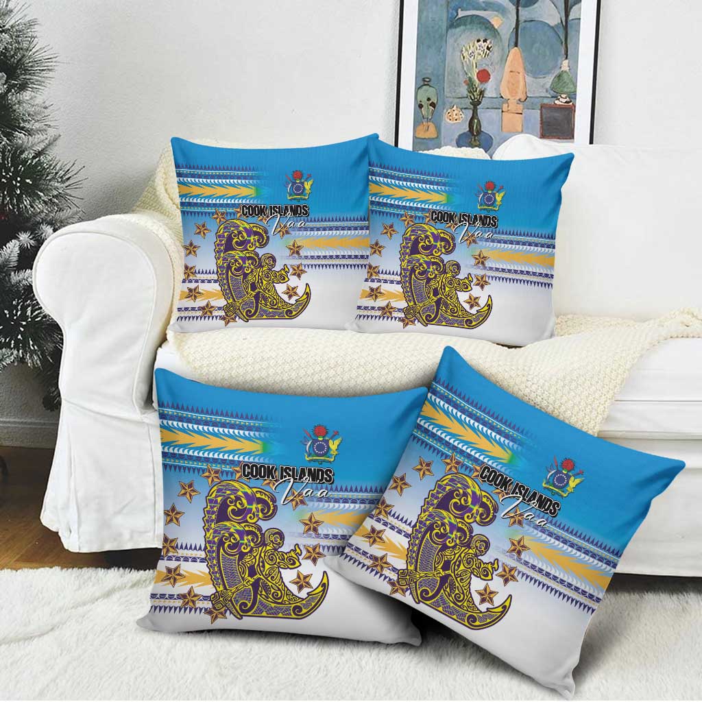 Cook Islands Va'a Race Pillow Cover Te Tatau Tattoos Sporty Style Glory Blue Color - Polynesian Pride
