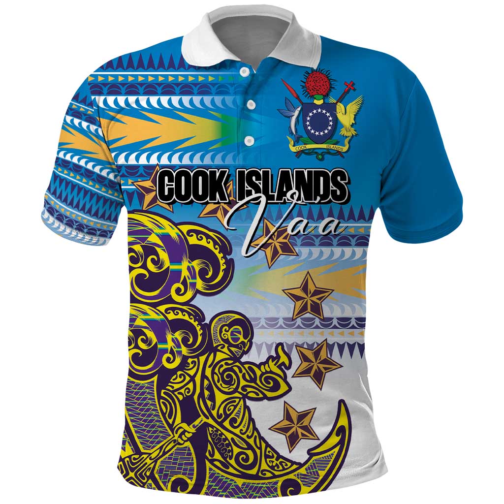 Personalised Cook Islands Va'a Race Polo Shirt Te Tatau Tattoos Sporty Style Glory Blue Color - Polynesian Pride