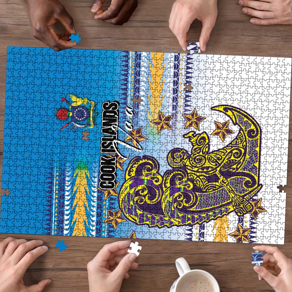 Cook Islands Va'a Race Puzzle Te Tatau Tattoos Sporty Style Glory Blue Color - Polynesian Pride