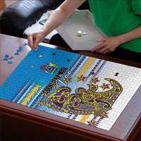 Cook Islands Va'a Race Puzzle Te Tatau Tattoos Sporty Style Glory Blue Color - Polynesian Pride