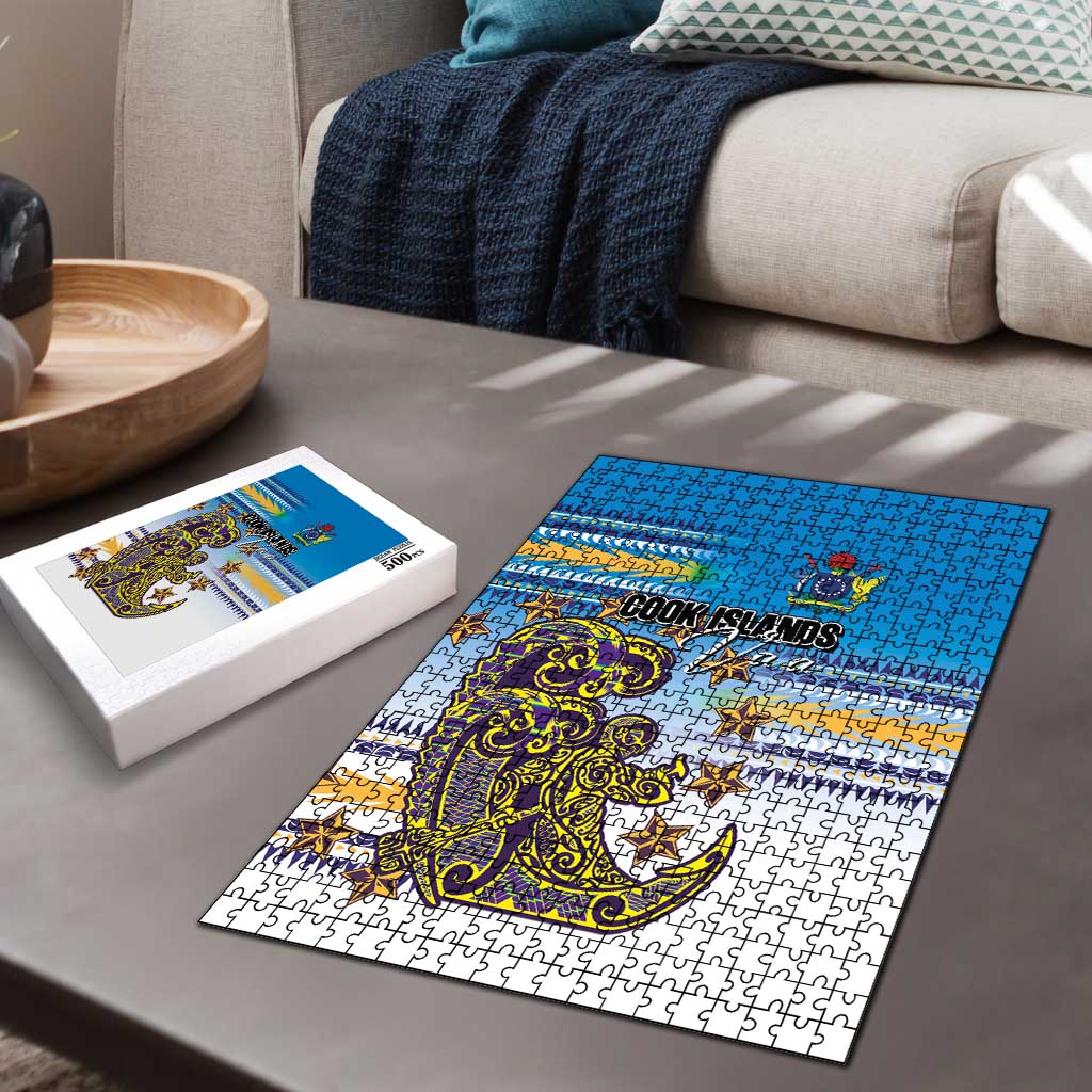 Cook Islands Va'a Race Puzzle Te Tatau Tattoos Sporty Style Glory Blue Color - Polynesian Pride