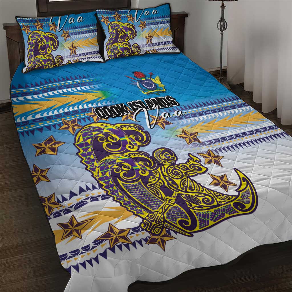 Cook Islands Va'a Race Quilt Bed Set Te Tatau Tattoos Sporty Style Glory Blue Color - Polynesian Pride