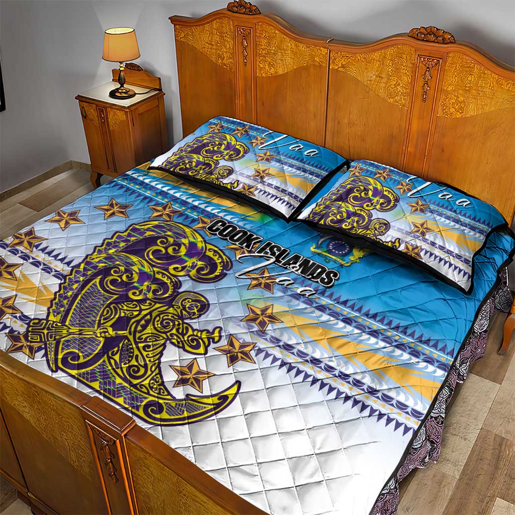Cook Islands Va'a Race Quilt Bed Set Te Tatau Tattoos Sporty Style Glory Blue Color - Polynesian Pride