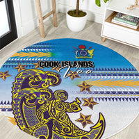 Cook Islands Va'a Race Round Carpet Te Tatau Tattoos Sporty Style Glory Blue Color - Polynesian Pride