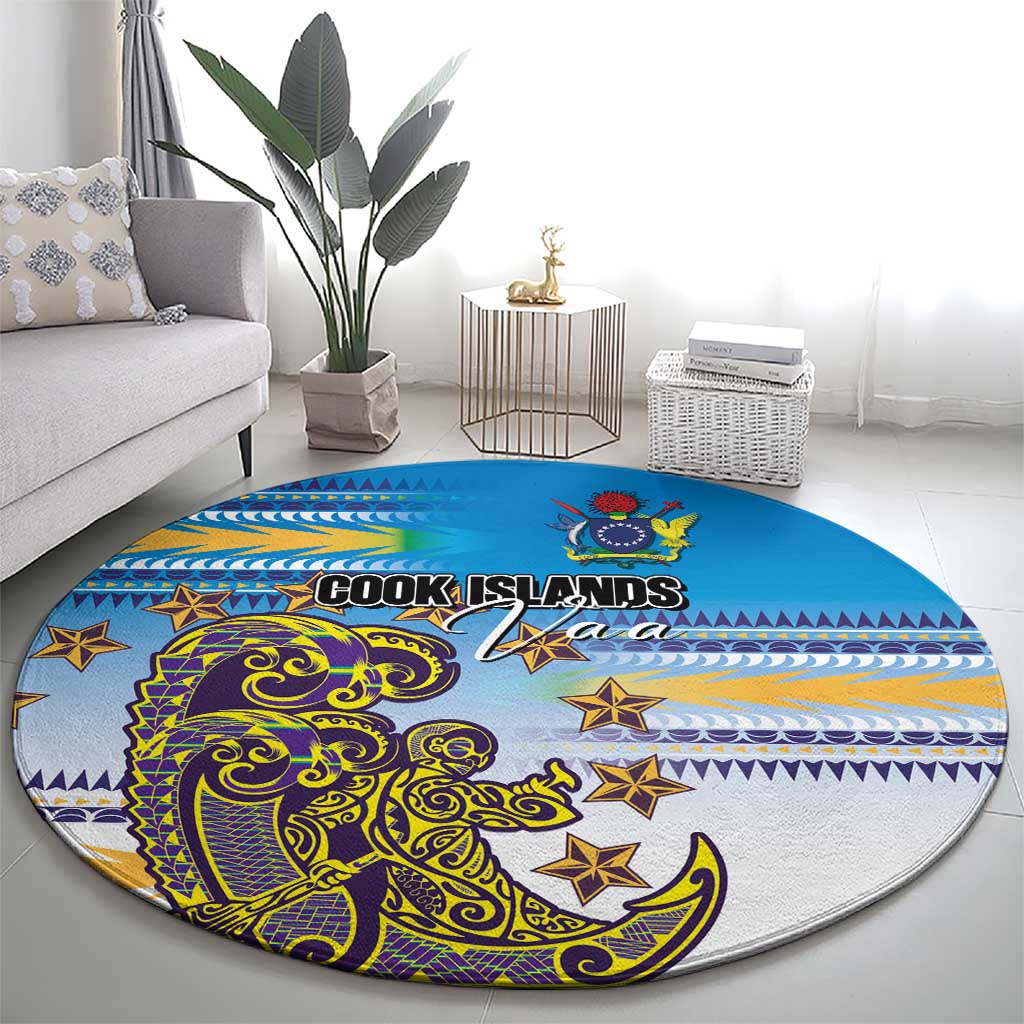 Cook Islands Va'a Race Round Carpet Te Tatau Tattoos Sporty Style Glory Blue Color - Polynesian Pride