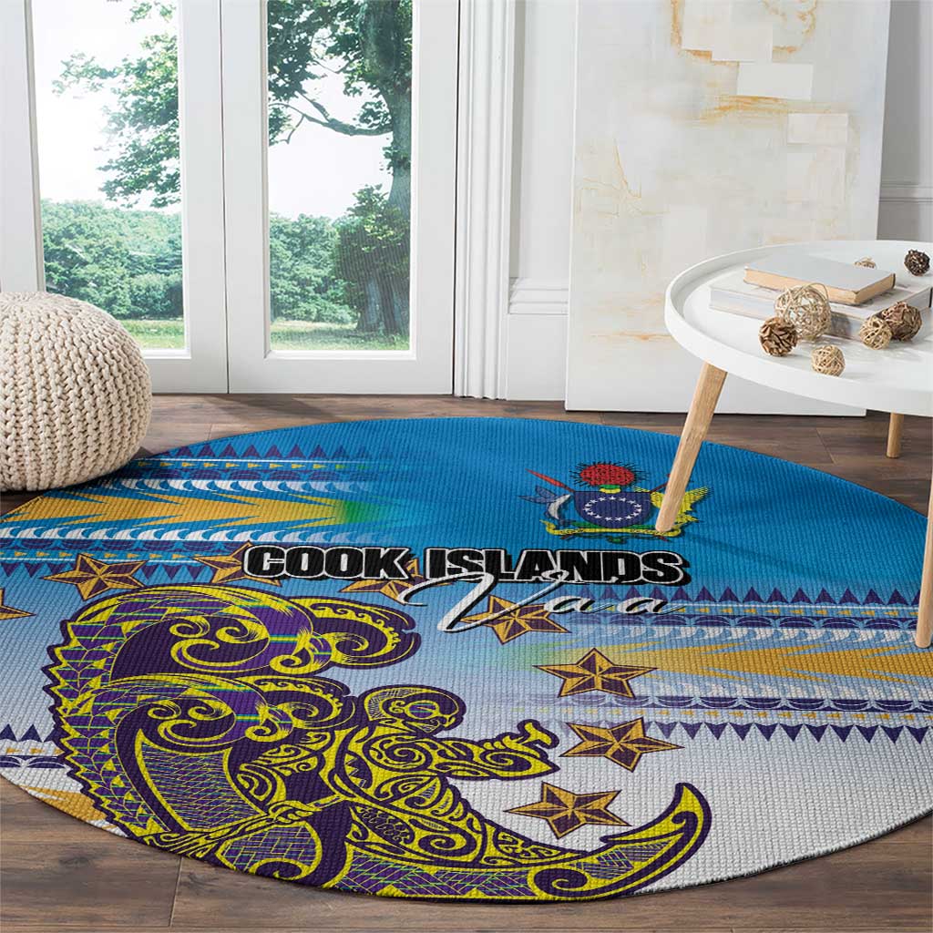 Cook Islands Va'a Race Round Carpet Te Tatau Tattoos Sporty Style Glory Blue Color - Polynesian Pride