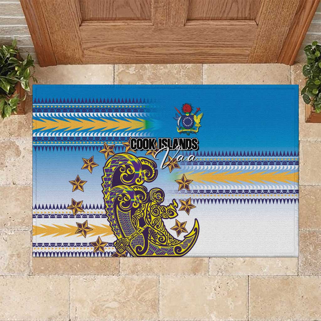 Cook Islands Va'a Race Rubber Doormat Te Tatau Tattoos Sporty Style Glory Blue Color - Polynesian Pride