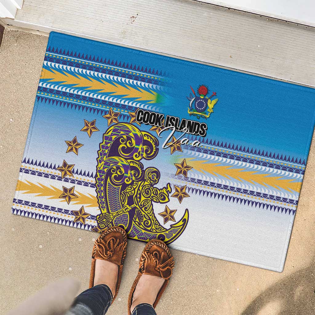 Cook Islands Va'a Race Rubber Doormat Te Tatau Tattoos Sporty Style Glory Blue Color - Polynesian Pride