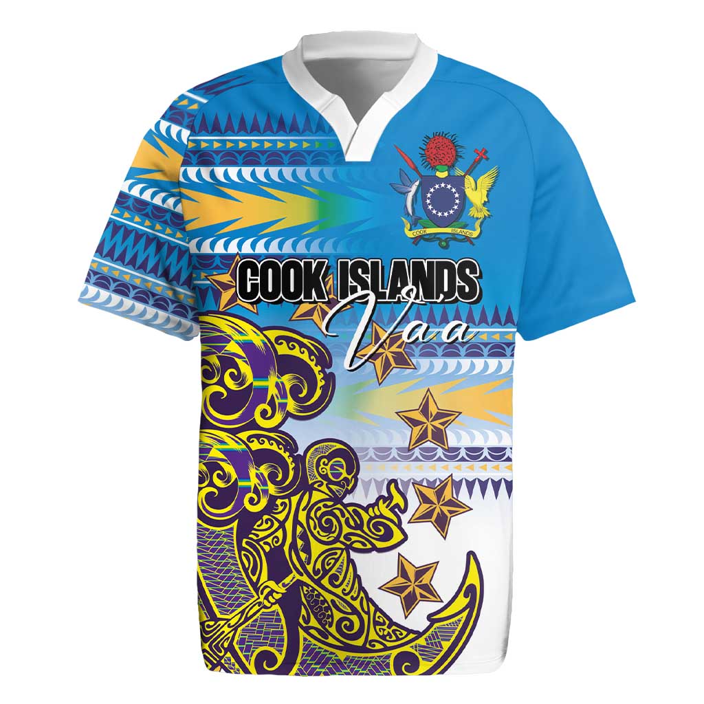 Personalised Cook Islands Va'a Race Rugby Jersey Te Tatau Tattoos Sporty Style Glory Blue Color - Polynesian Pride