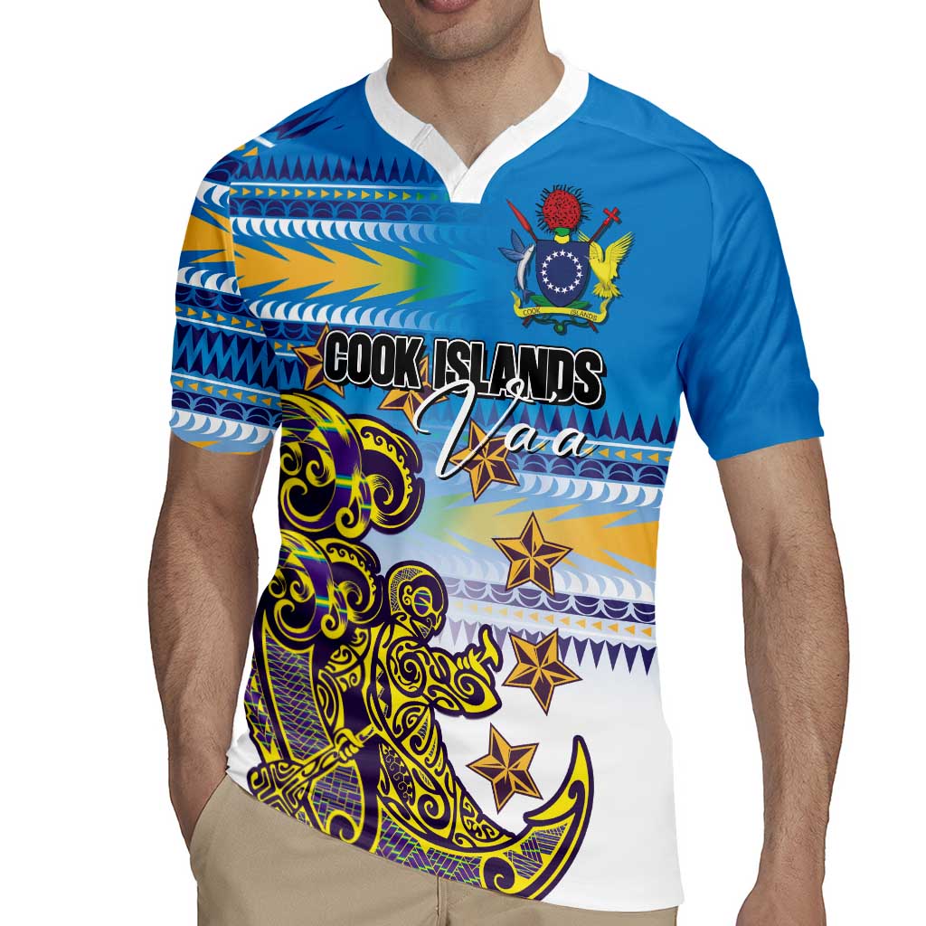 Personalised Cook Islands Va'a Race Rugby Jersey Te Tatau Tattoos Sporty Style Glory Blue Color - Polynesian Pride