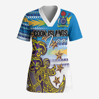 Personalised Cook Islands Va'a Race Scrub Top Te Tatau Tattoos Sporty Style Glory Blue Color - Polynesian Pride
