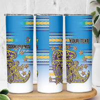 Personalised Cook Islands Va'a Race Skinny Tumbler Te Tatau Tattoos Sporty Style Glory Blue Color - Polynesian Pride